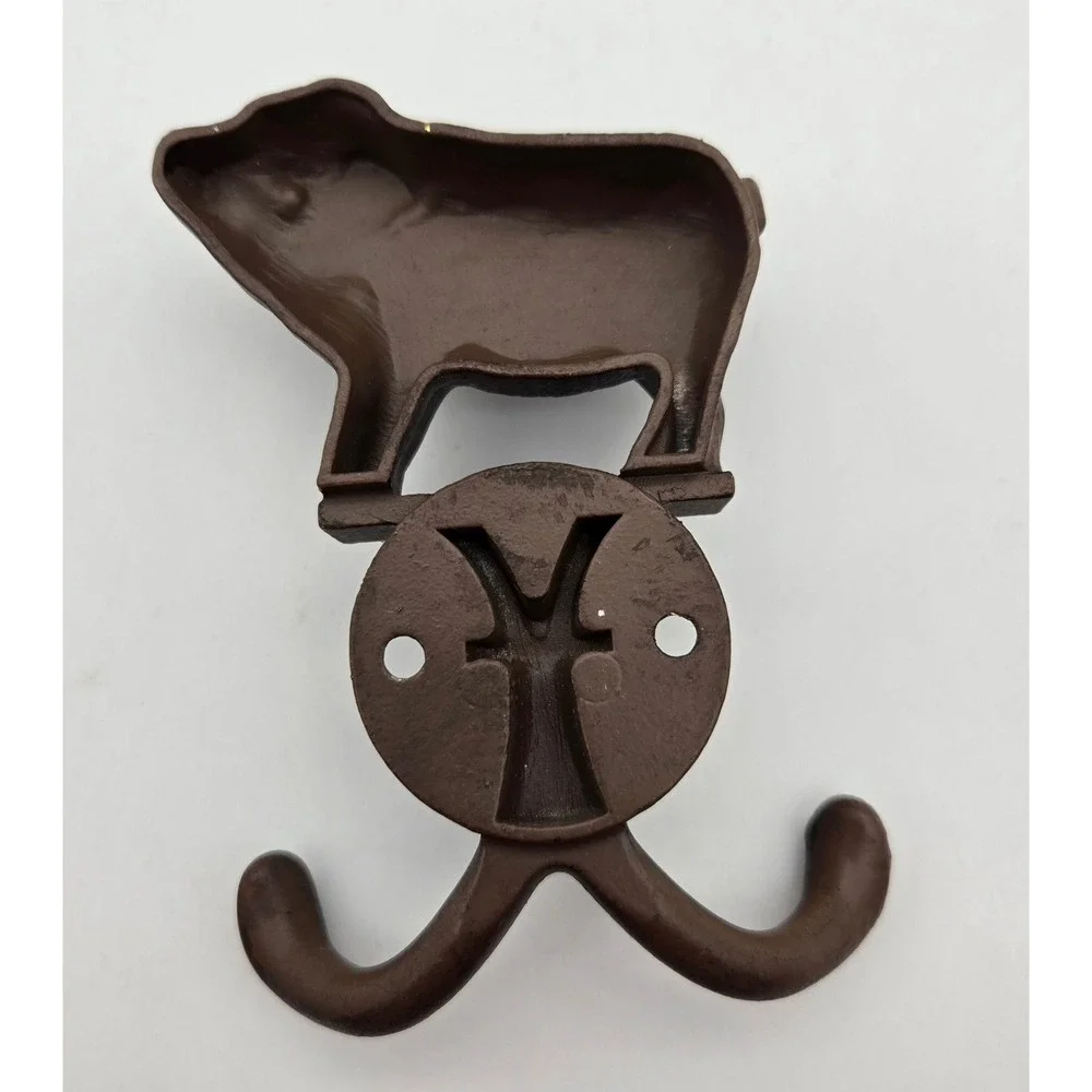 Flying Pig Wall Hook Brown Cast Rustic Farmhouse Double Coat Hat Towel
